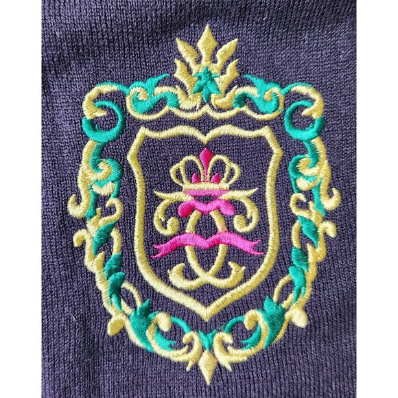 Vintage 90s Timepiece Sweater with Watches and Crests in Black Wool Blend - Picture 5 of 8